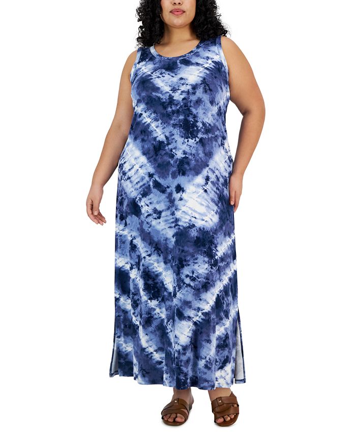 Plus size printed top maxi split dress