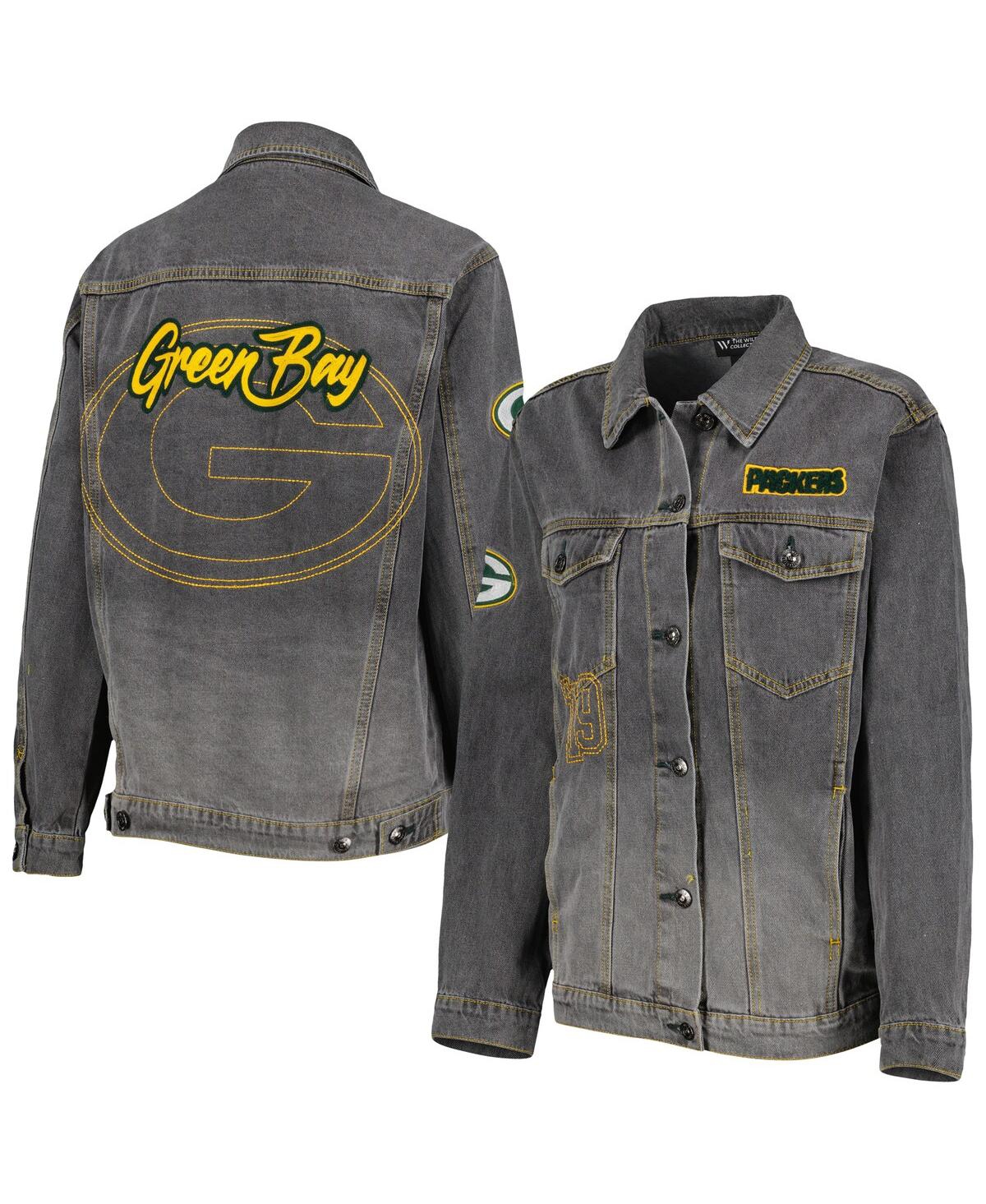 Shop The Wild Collective Women's  Denim Green Bay Packers Faded Button-up Jacket