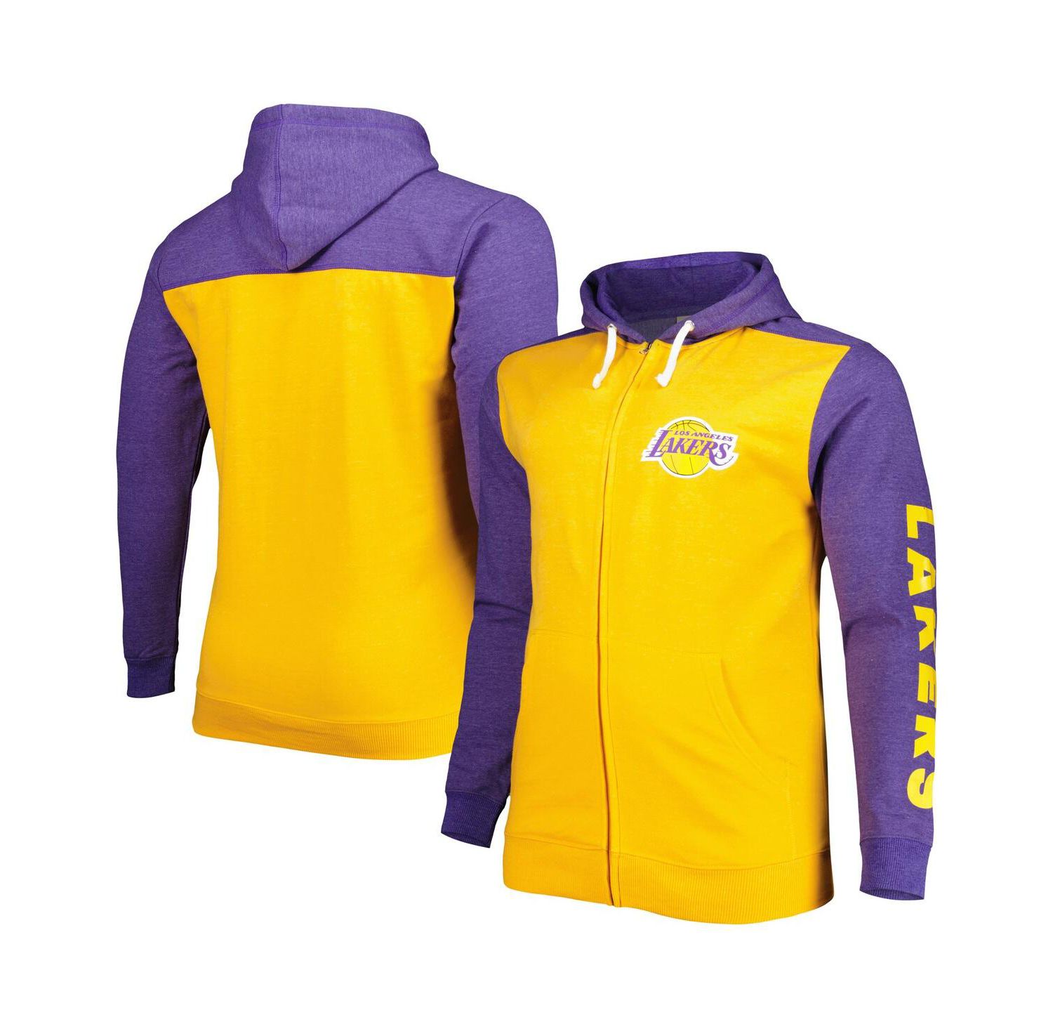 Men's Gold, Purple Los Angeles Lakers Big and Tall Down and Distance Full-Zip Hoodie