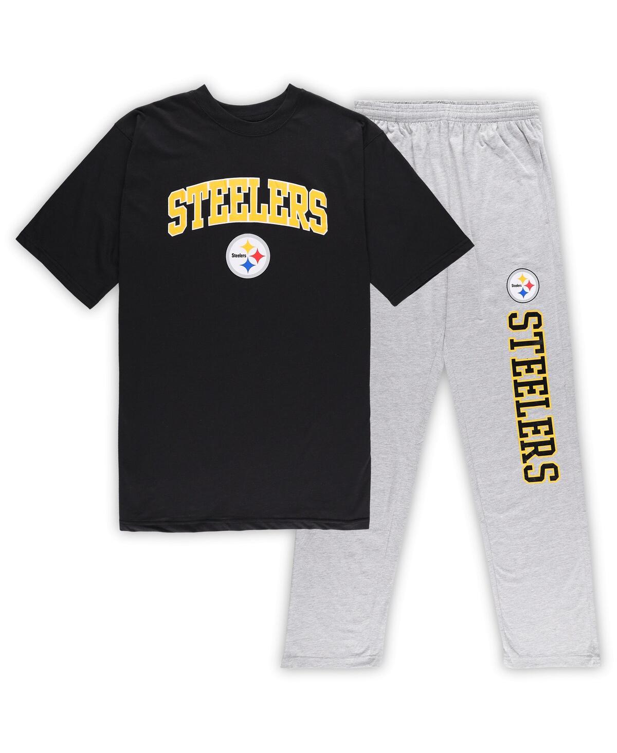 Shop Concepts Sport Men's  Black And Heather Gray Pittsburgh Steelers Big And Tall T-shirt And Pants Sleep In Black,heather Gray