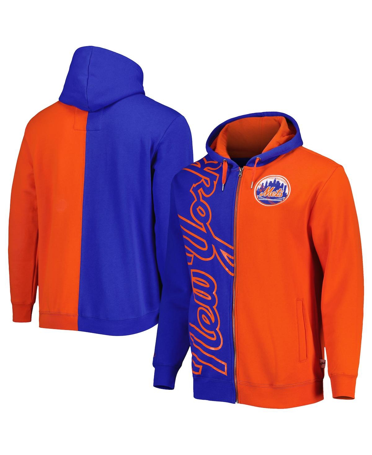 Shop Mitchell & Ness Men's  Royal And Orange New York Mets Fleece Full-zip Hoodie In Royal,orange