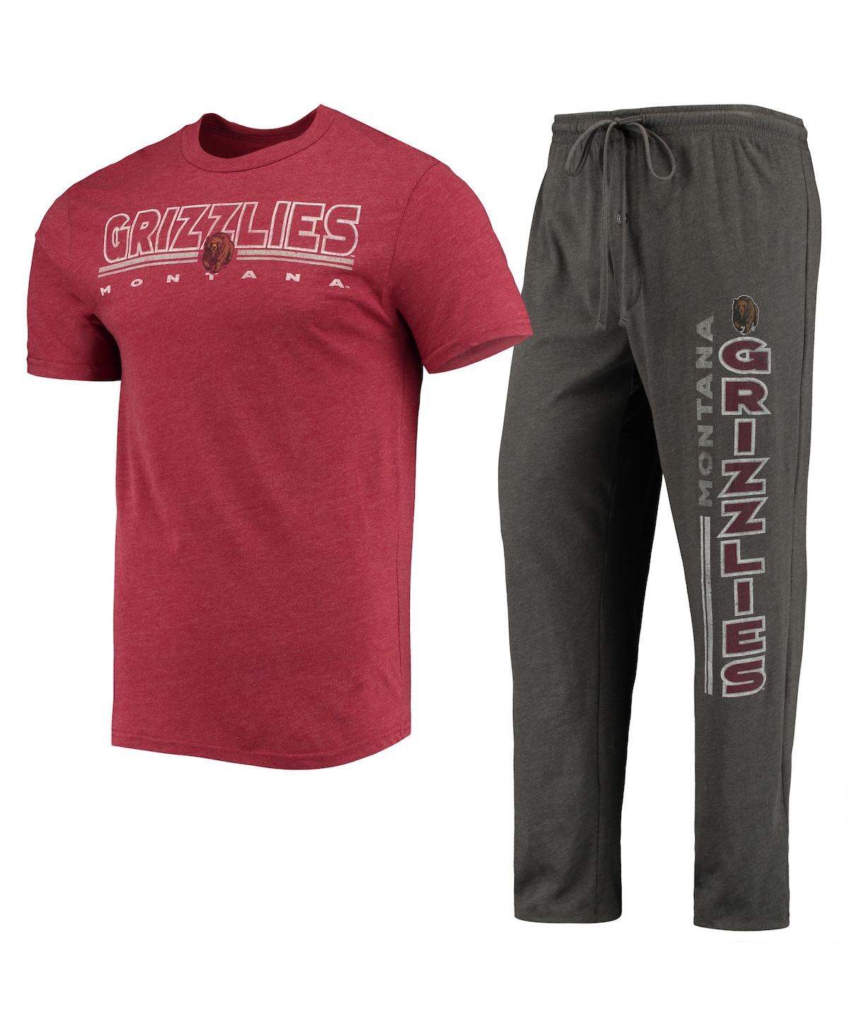 Shop Concepts Sport Men's  Heathered Charcoal, Maroon Montana Grizzlies Meter T-shirt And Pants Sleep Set In Heathered Charcoal,maroon