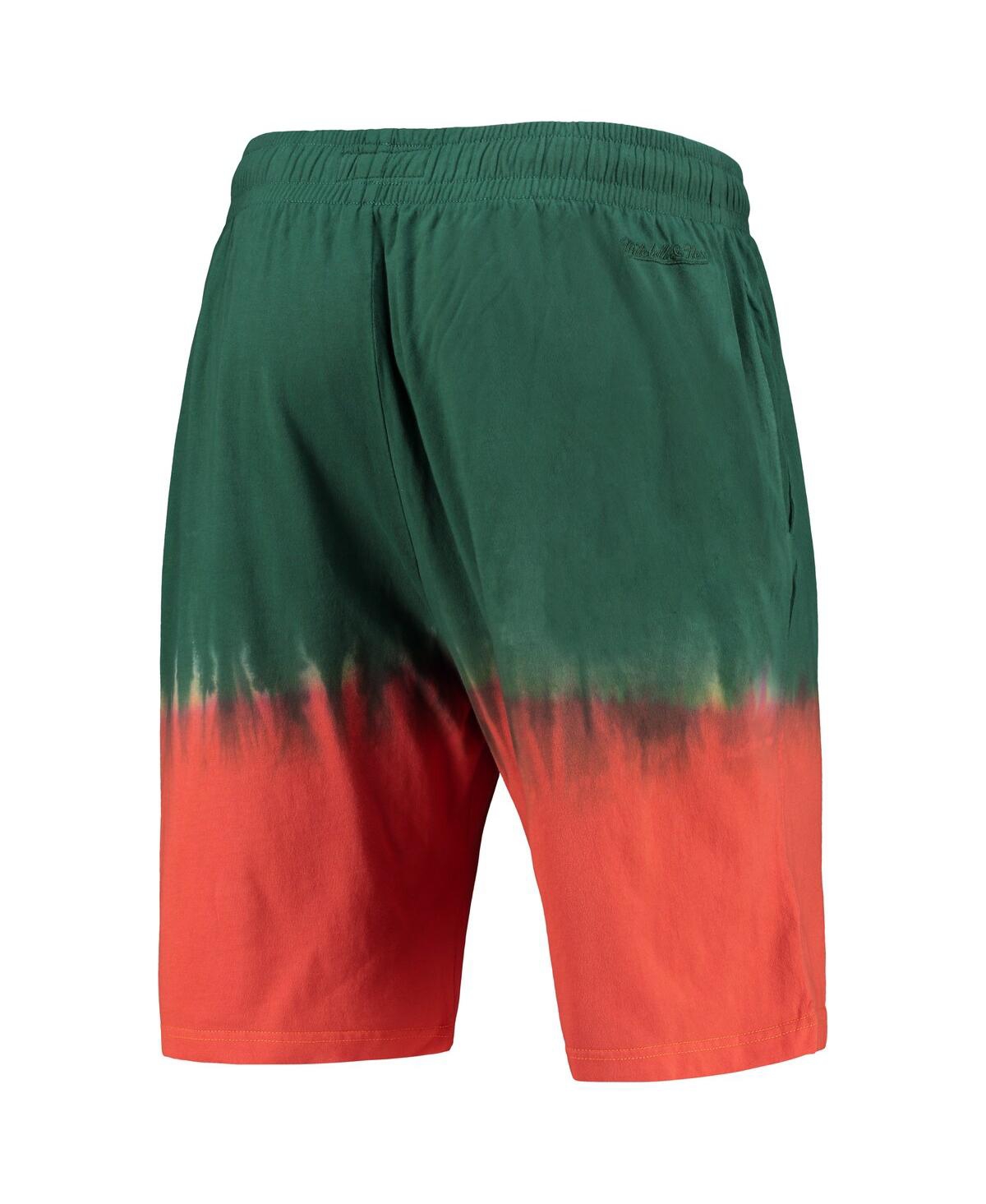 Mitchell & Ness Men's  Orange, Green Miami Hurricanes Tie-dye Shorts In Orange,green
