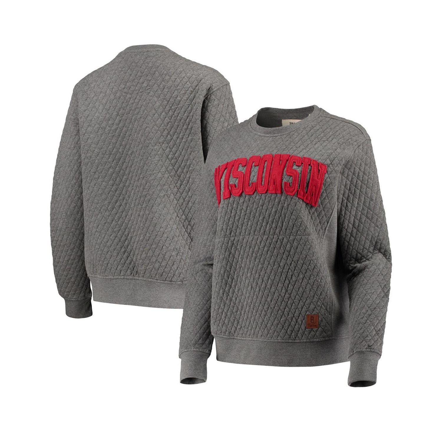 Women's Heather Charcoal Wisconsin Badgers Moose Quilted Pullover Sweatshirt