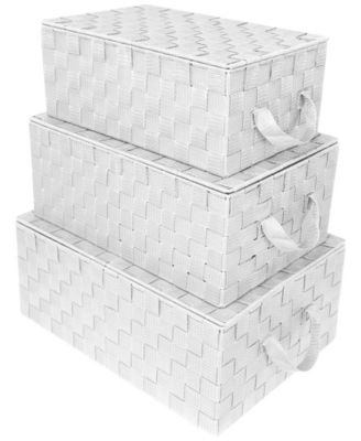 3 Pack Decorative Stackable Woven Basket with Lid and Built-in Rope Carry Handles - Great for Storage and Organization