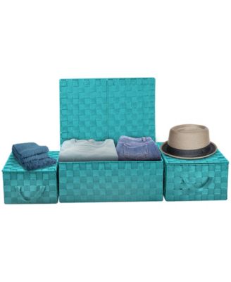 3 Pack Decorative Stackable Woven Basket with Lid and Built-in Rope Carry Handles - Great for Storage and Organization