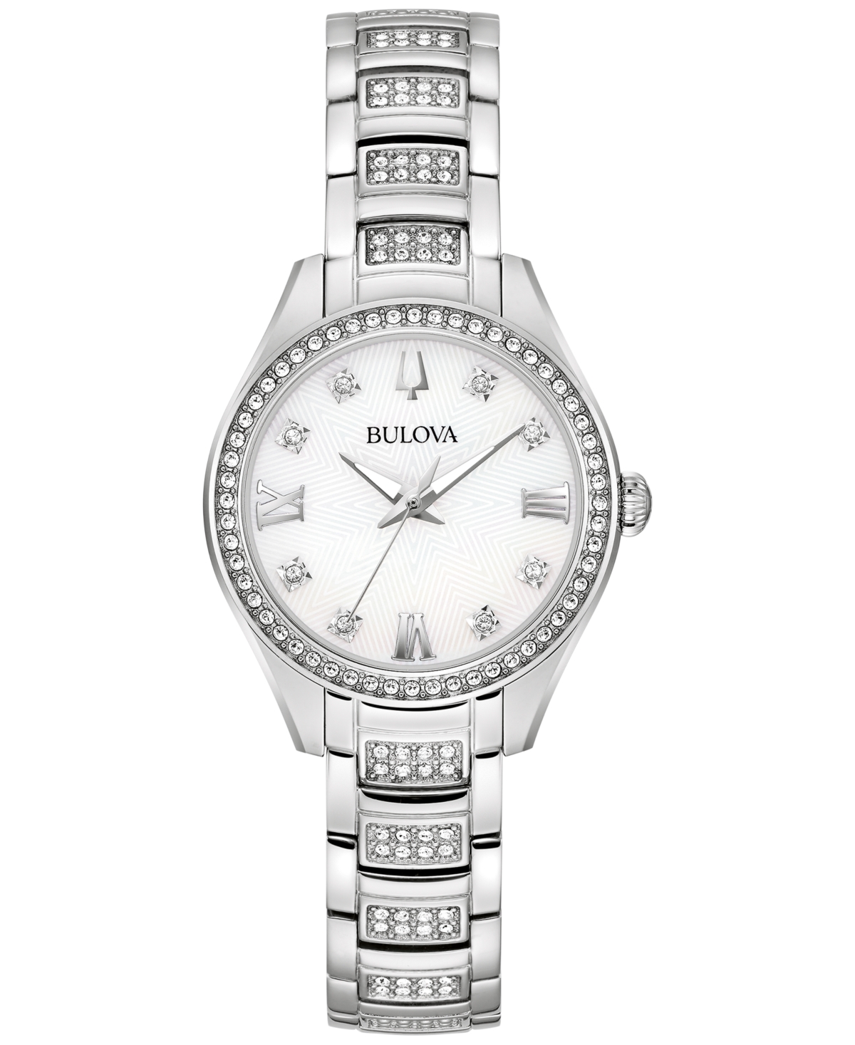 Bulova Women's Crystal Stainless Steel Bracelet Watch 29mm In White/silver
