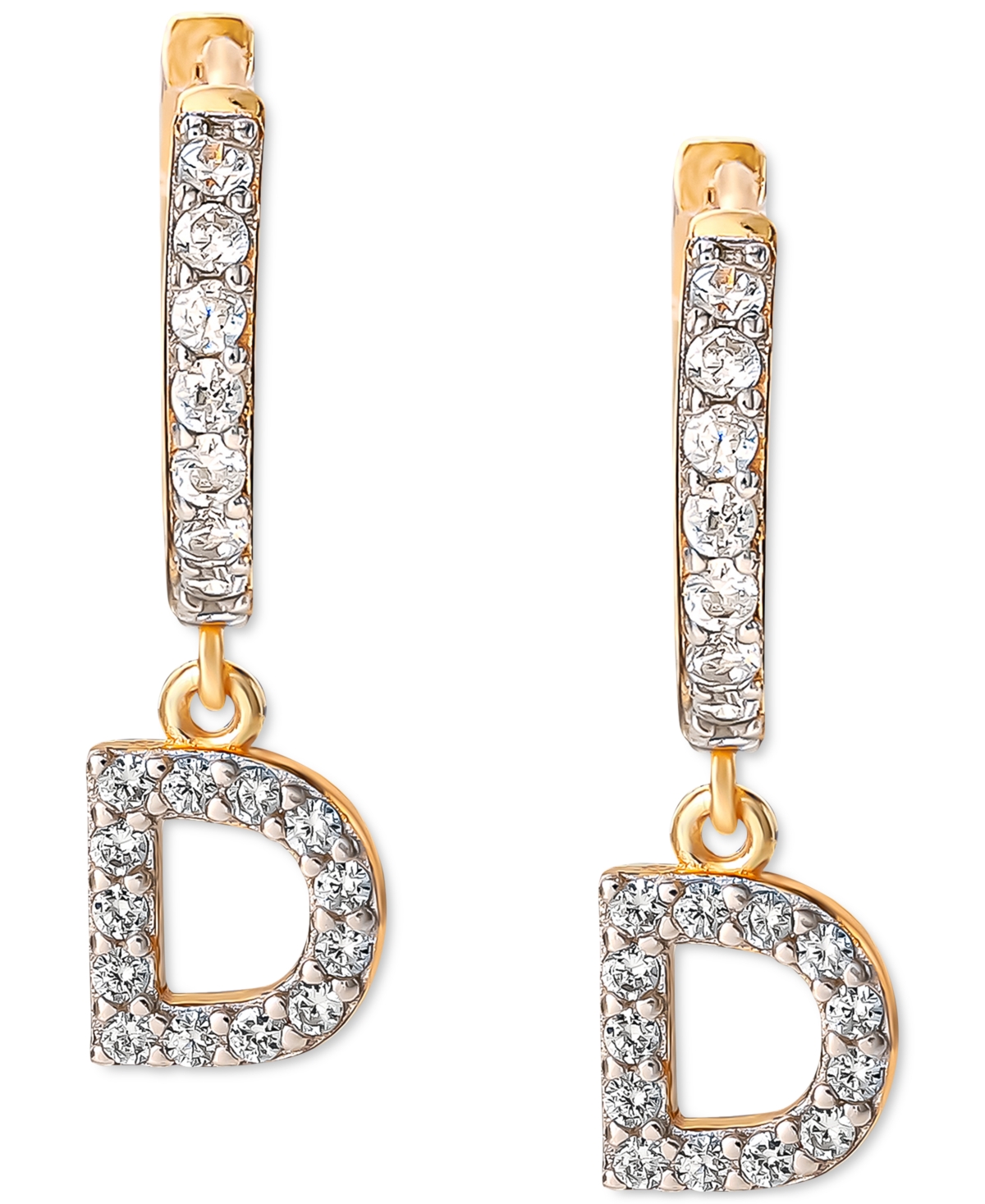 Giani Bernini Cubic Zirconia Initial Dangle Hoop Earrings in 18k Gold-Plated Sterling Silver, Created for Macy's - D