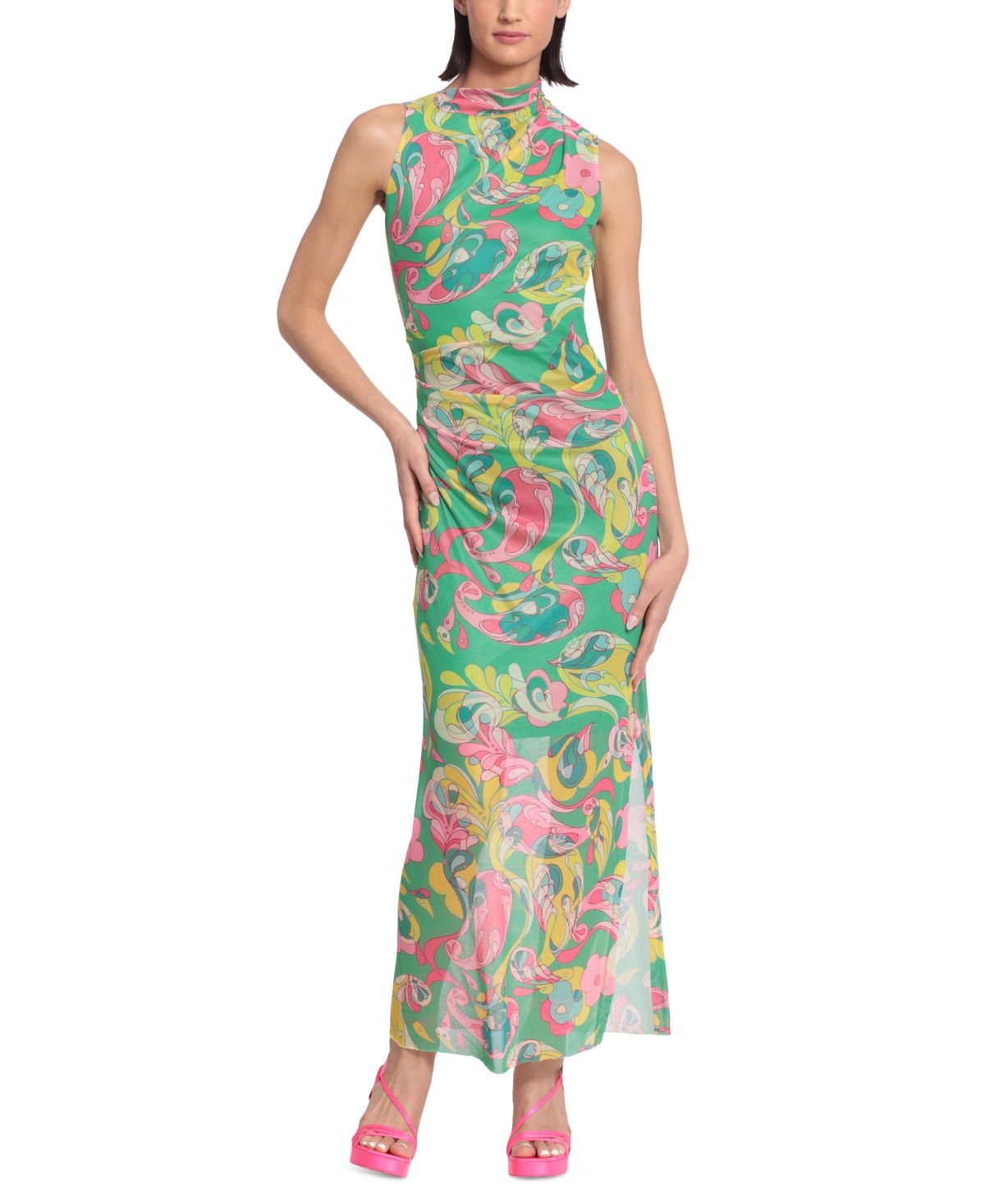 Donna Morgan Women's Printed Mesh-Overlay Maxi Dress