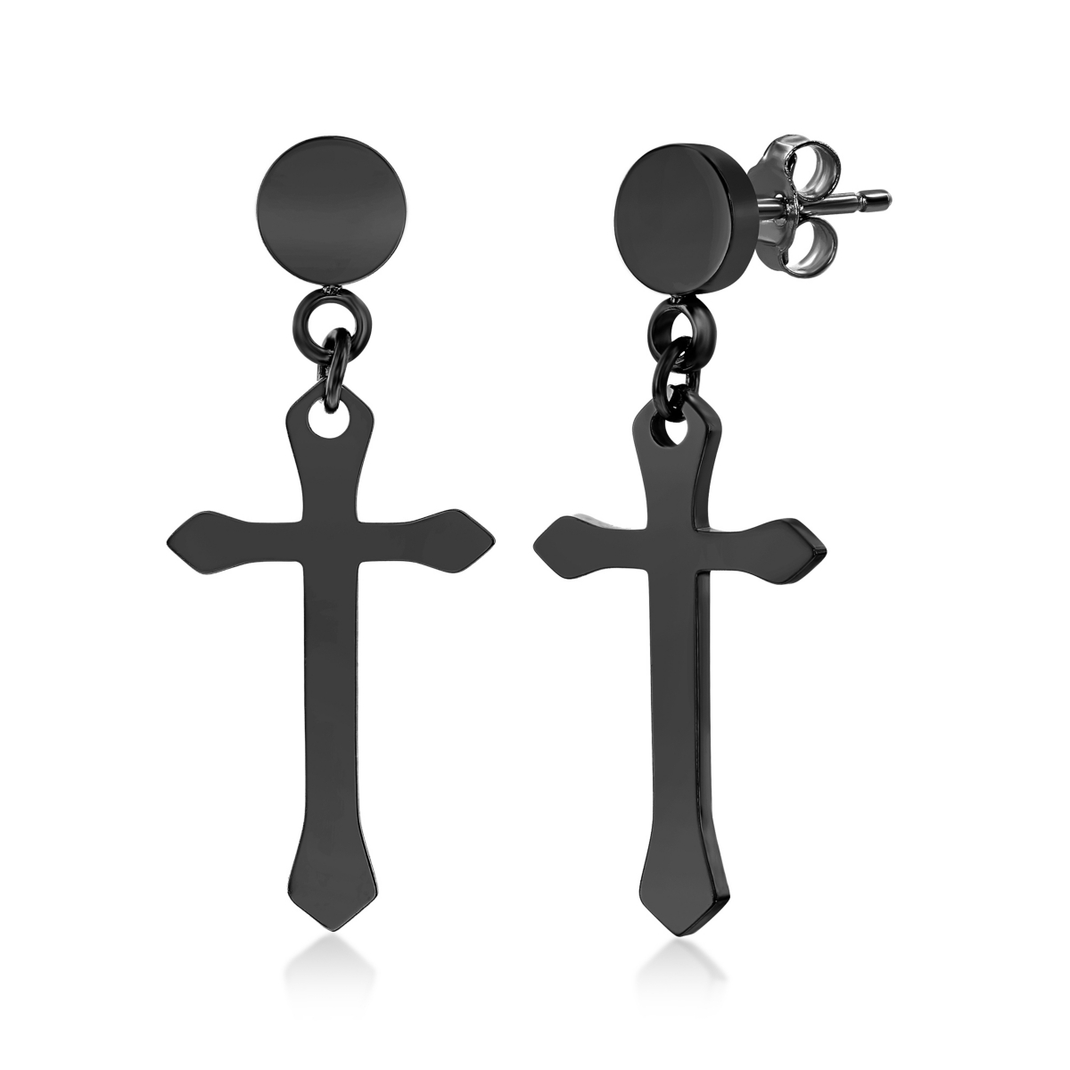 BLACKJACK MENS STAINLESS STEEL POLISHED CROSS EARRINGS - BLACK PLATED