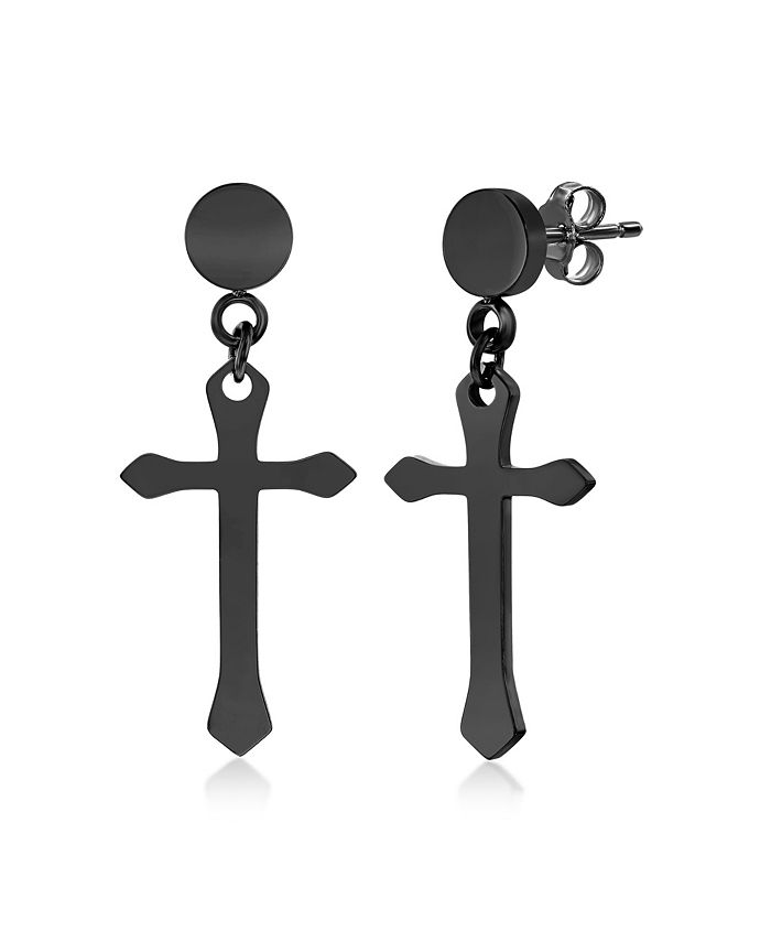 Blackjack Mens Stainless Steel Polished Cross Earrings Black Plated