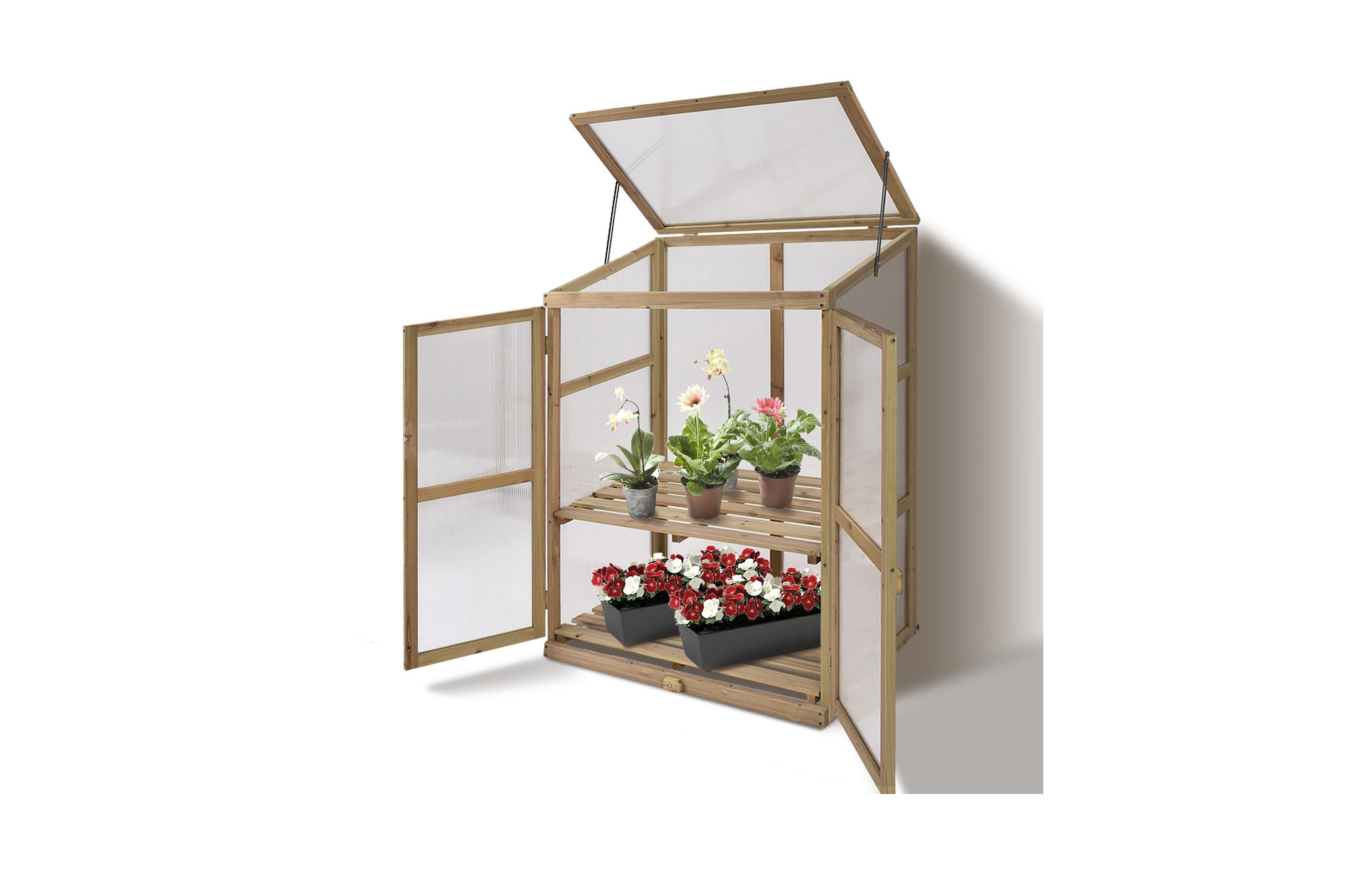 Costway Garden Portable Wooden GreenHouse Cold Frame Raised Plants Shelves Protection
