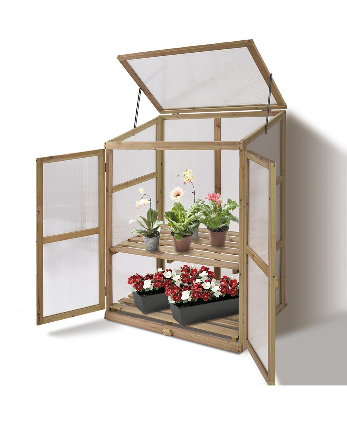 Garden Portable Wooden GreenHouse Cold Frame Raised Plants Shelves Protection - Natural