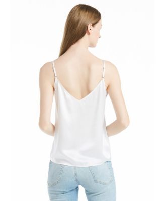 Women's V Neckline Silk Camisole with Spaghetti Straps