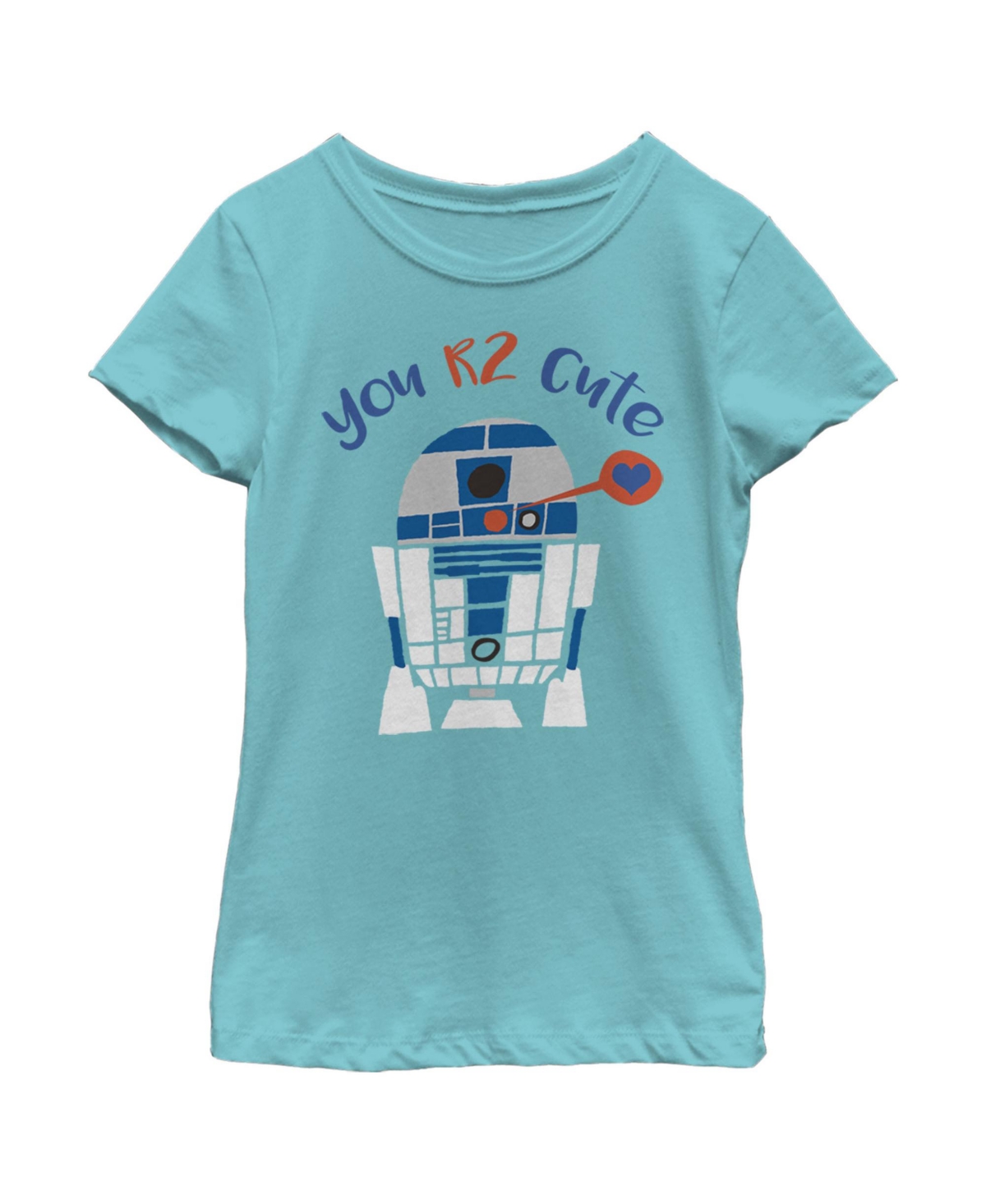 Disney Lucasfilm Kids' Girl's Star Wars Valentine's Day R2-d2 Too Cute Child T-shirt In Tahiti Blue