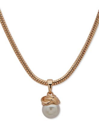 Anne Klein - Gold-Tone Imitation Pearl Knot Pendant Necklace, 16" + 3" extender