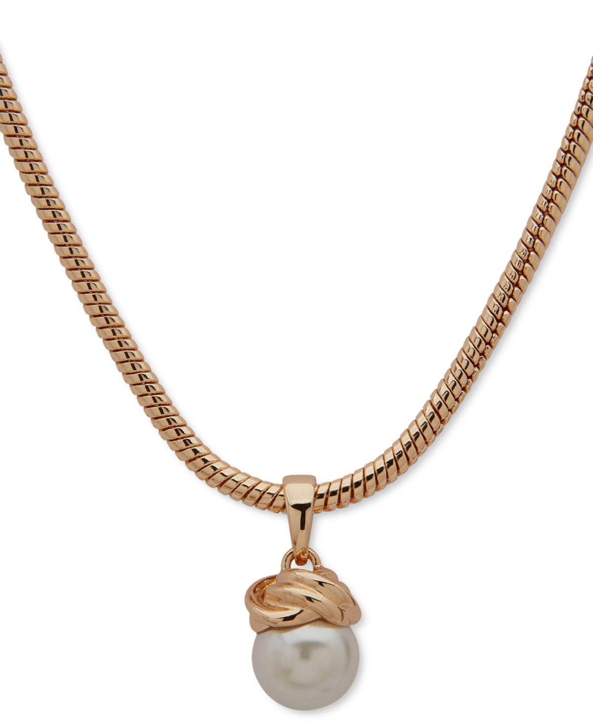 Gold-Tone Imitation Pearl Knot Pendant Necklace, 16" + 3" extender - Crystal