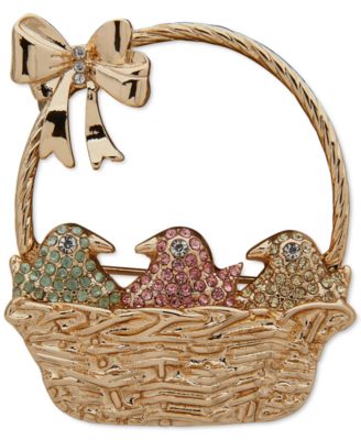 Anne Klein - Gold-Tone Pav&eacute; Peep Basket Pin