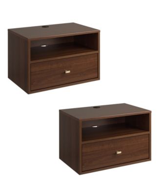 2 Piece Floating Nightstand with Open Shelf Set