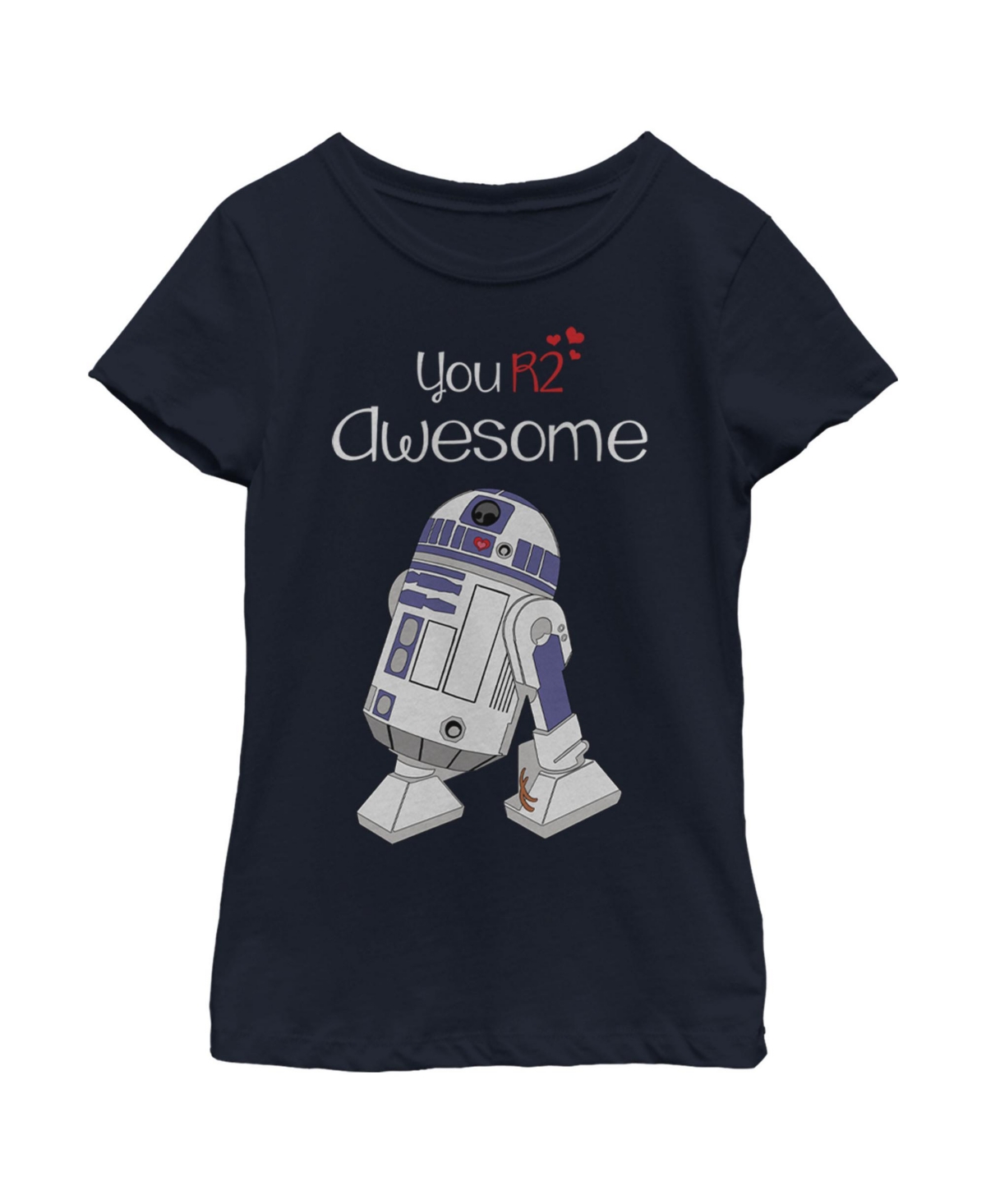 Disney Lucasfilm Kids' Girl's Star Wars Valentine's Day You R2 Awesome Child T-shirt In Navy Blue