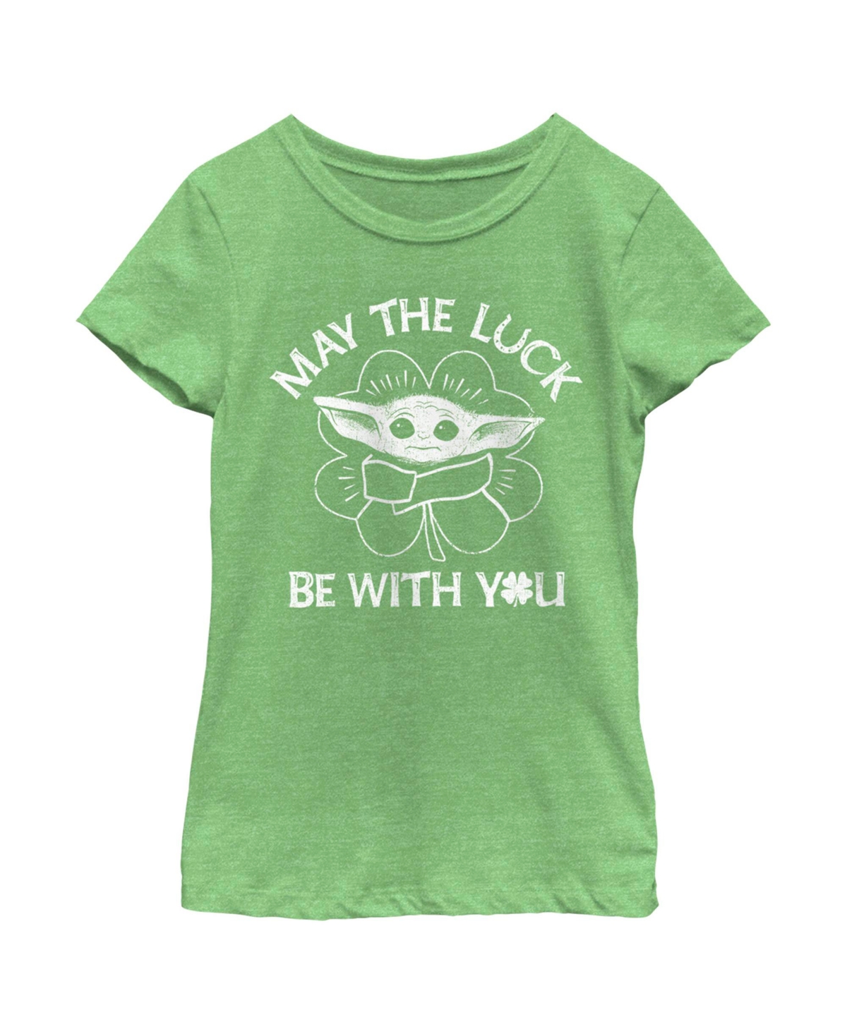 Disney Lucasfilm Girl's Star Wars: The Mandalorian St. Patrick's Day Grogu May The Luck Be With You Distressed Child In Green Apple