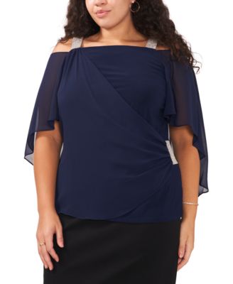 MSK - Plus Size Rhinestone-Embellished Draped Top