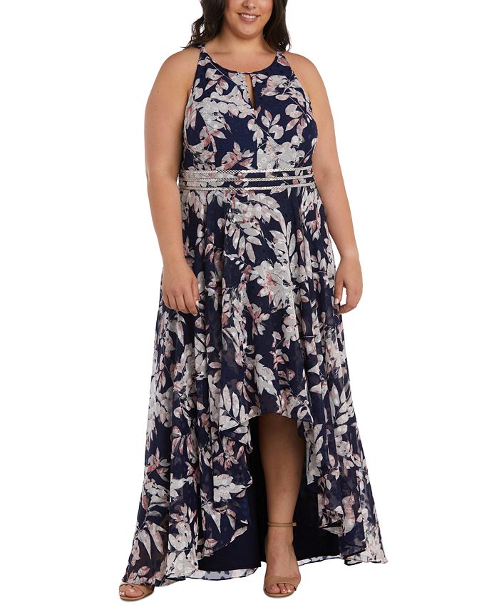 R & M Richards Plus Size Embellished Floral-Print High-Low Gown - Macy's