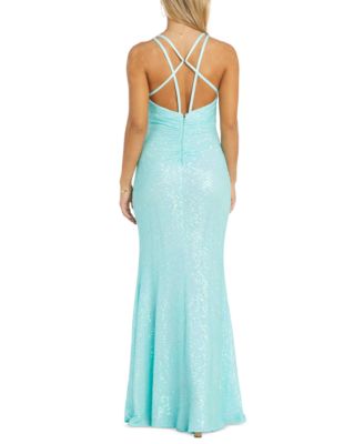 Nightway Women's Iridescent Sequined Strappy-Back Gown
