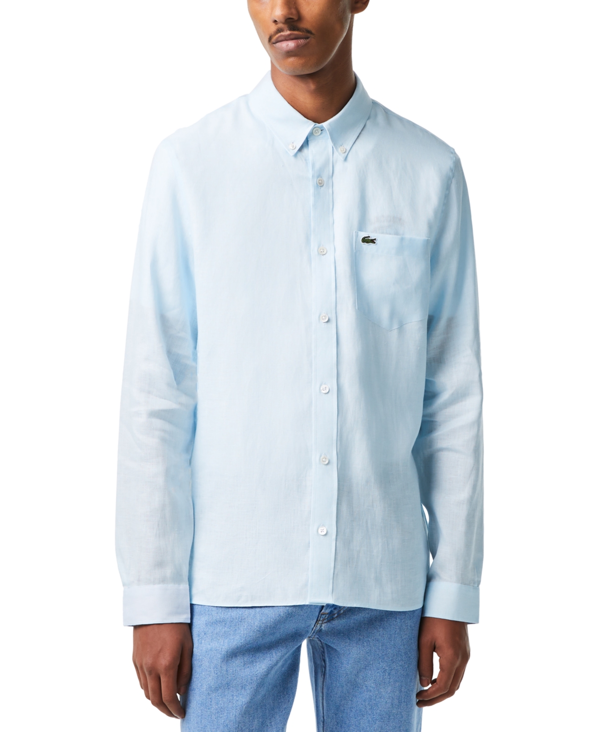 Lacoste Men's Regular-fit Linen Shirt In Med Blue
