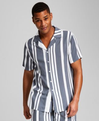 And Now This - Men's Striped Woven Short Sleeve Camp Shirt