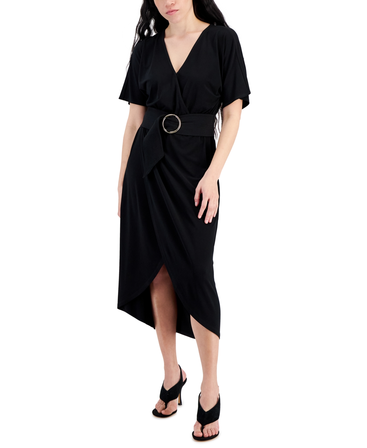 Inc International Concepts Petite Belted Faux wrap Midi Dress
