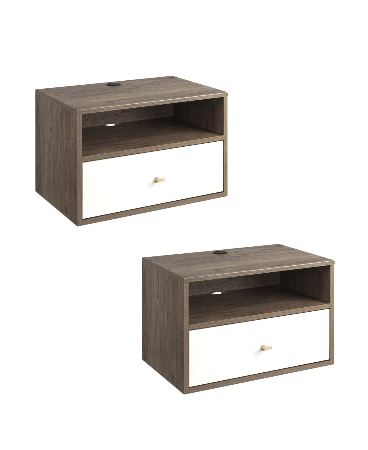 Prepac 2 Piece Floating Nightstand With Open Shelf Set In Drifted Gray