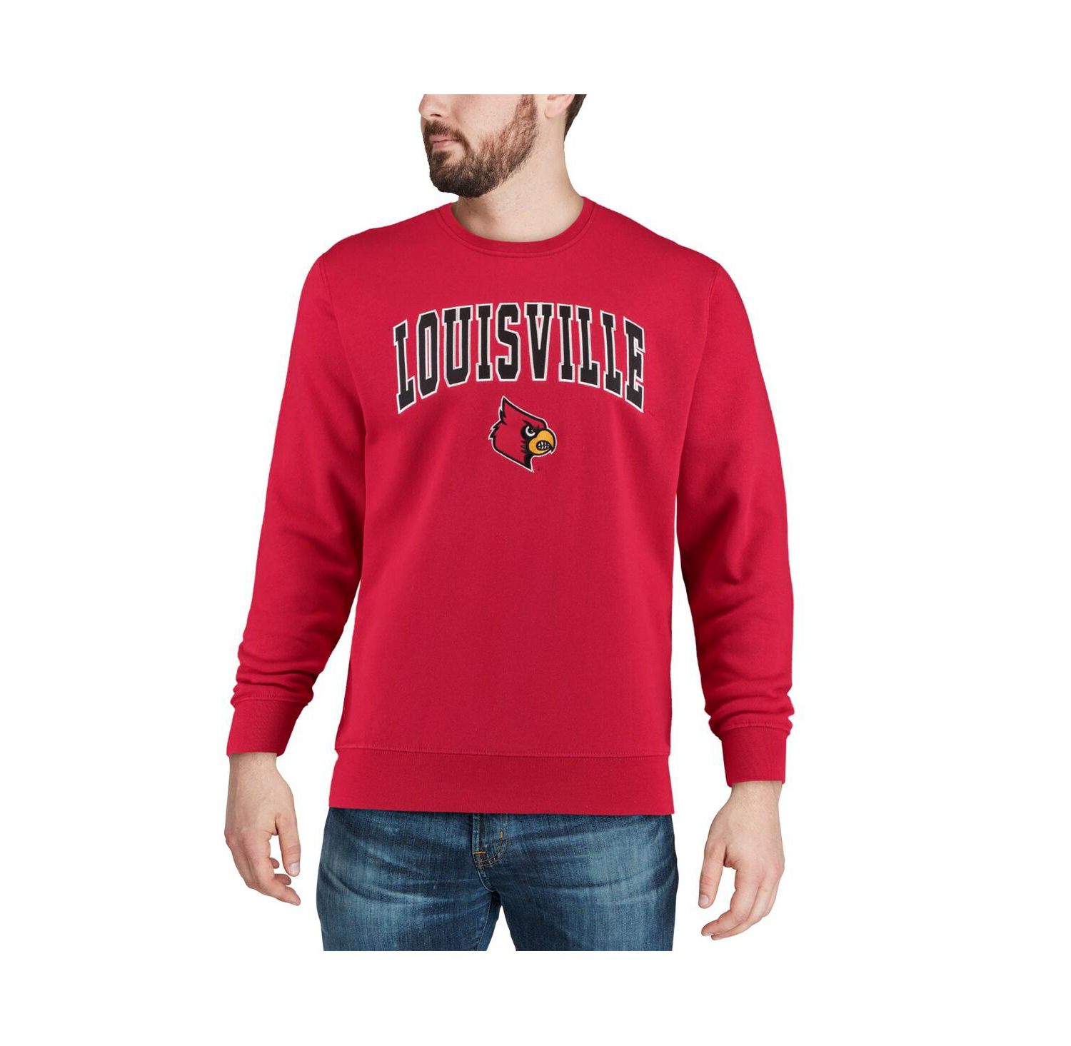 Men's Louisville Cardinals Arch and Logo Crew Neck Sweatshirt