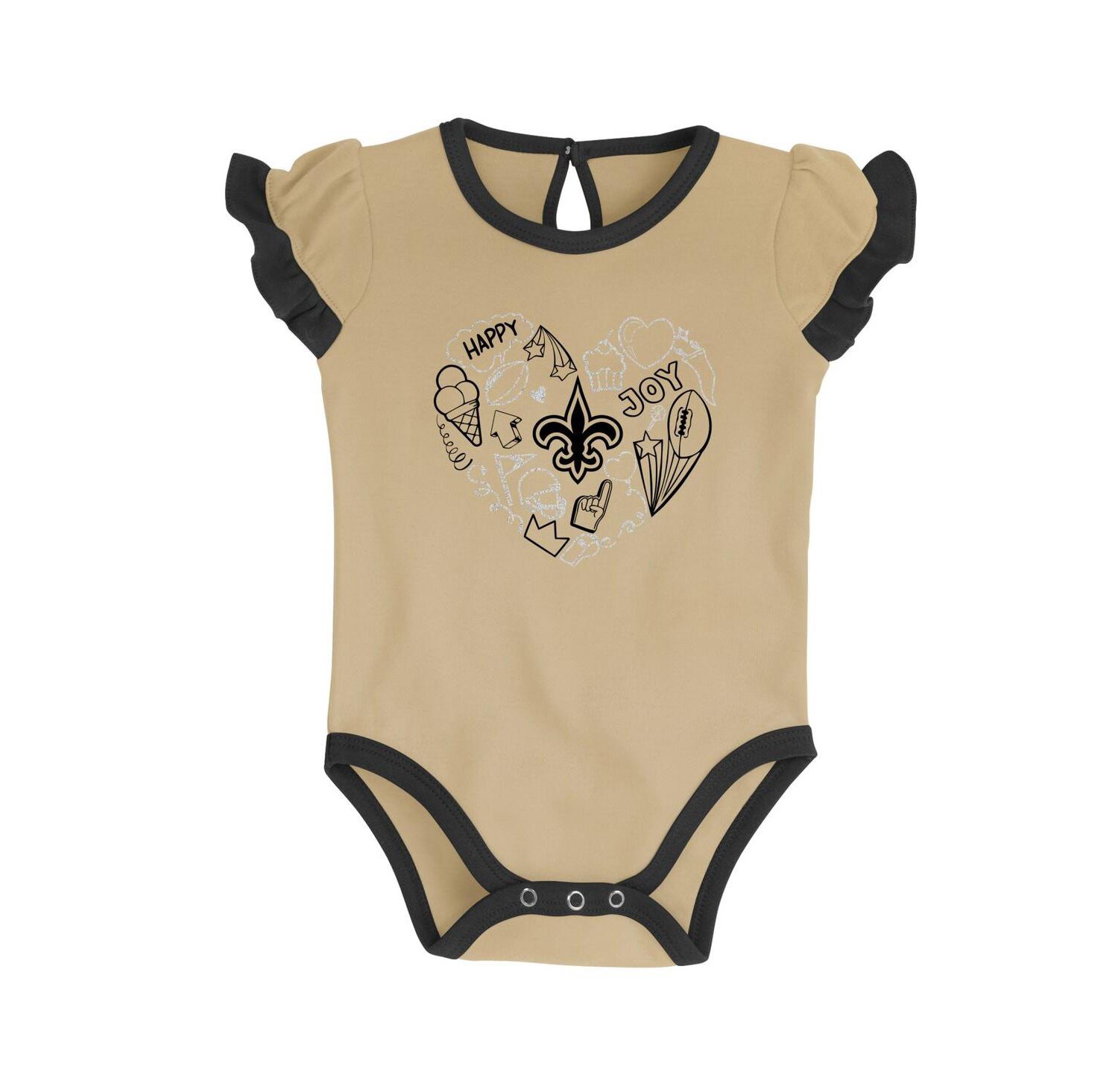 Newborn and Infant Boys and Girls Black, Vegas Gold New Orleans Saints Too Much Love Two-Piece Bodysuit Set