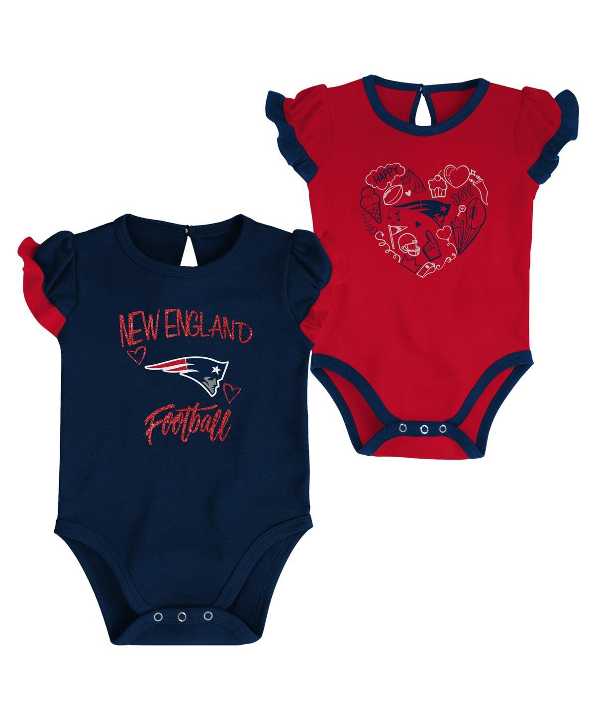 Outerstuff Newborn And Infant Boys And Girls Navy, Red New England Patriots Too Much Love Two-piece Bodysuit Se In Navy,red