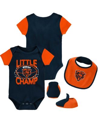 Newborn and Infant Boys and Girls Navy, Orange Chicago Bears Little Champ Three-Piece Bodysuit Bib and Booties Set