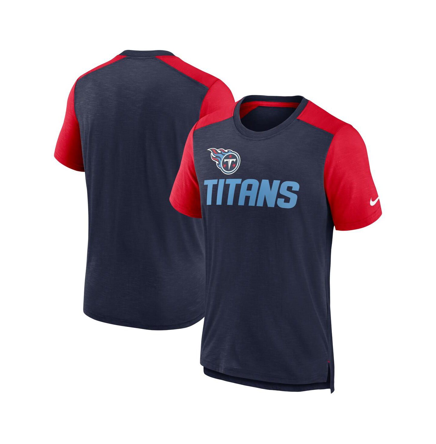Мужская футболка Nike Heathered Navy, Heathered Red Tennessee Titans Color Block Team Name — фото 4