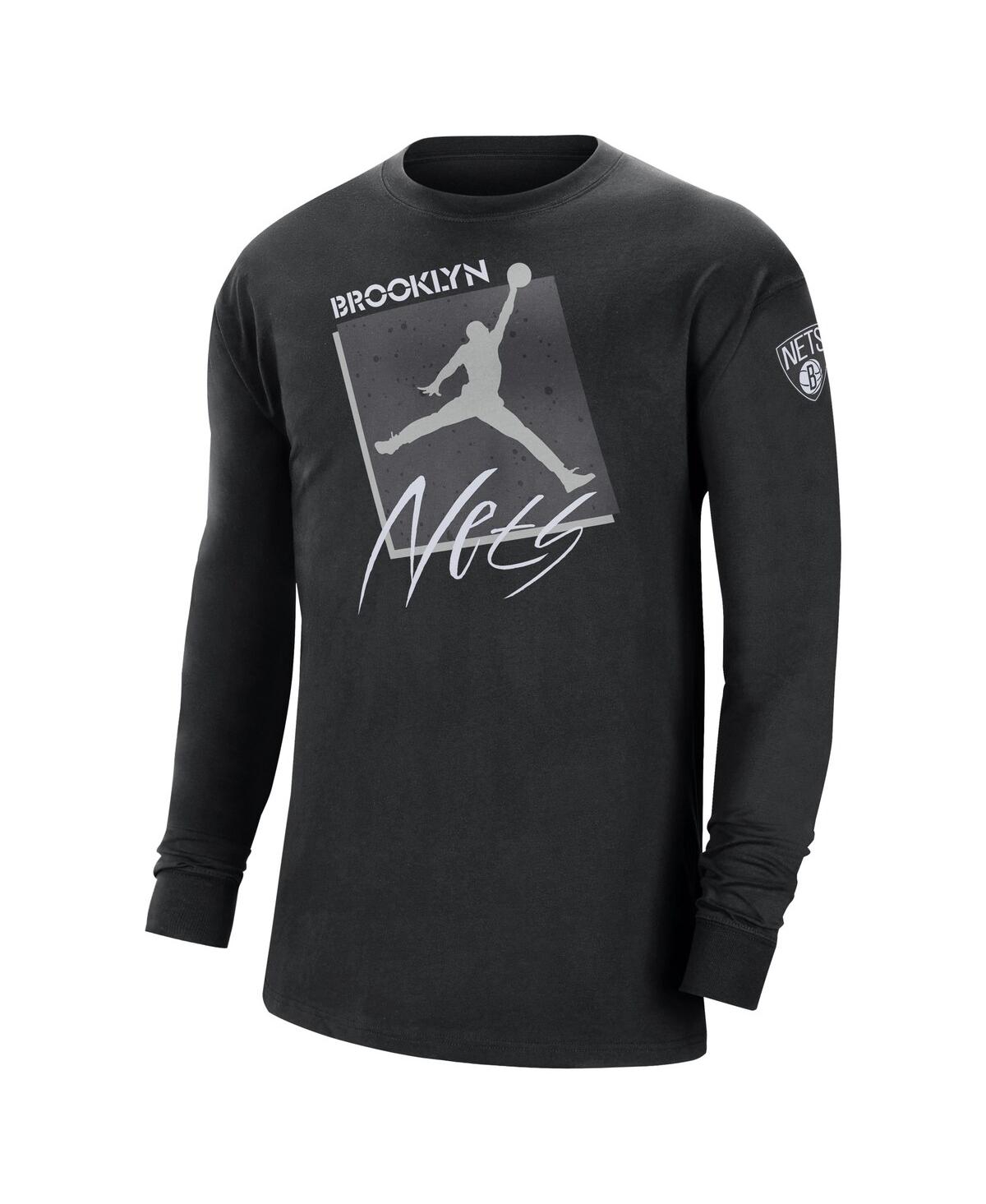 Jordan Men's  Black Brooklyn Nets Courtside Max 90 Vintage-like Wash Statement Edition Long Sleeve T- In Black