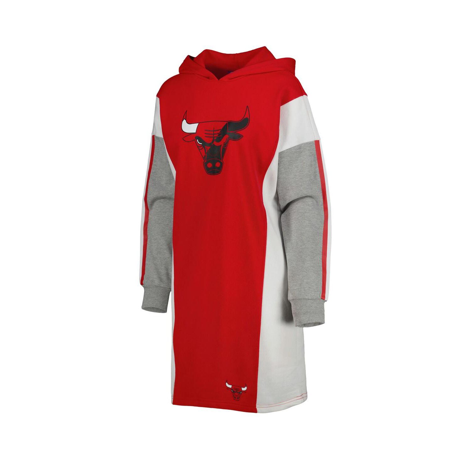 Women's Red, White Chicago Bulls Bootleg Long Sleeve Hoodie T-shirt Dress