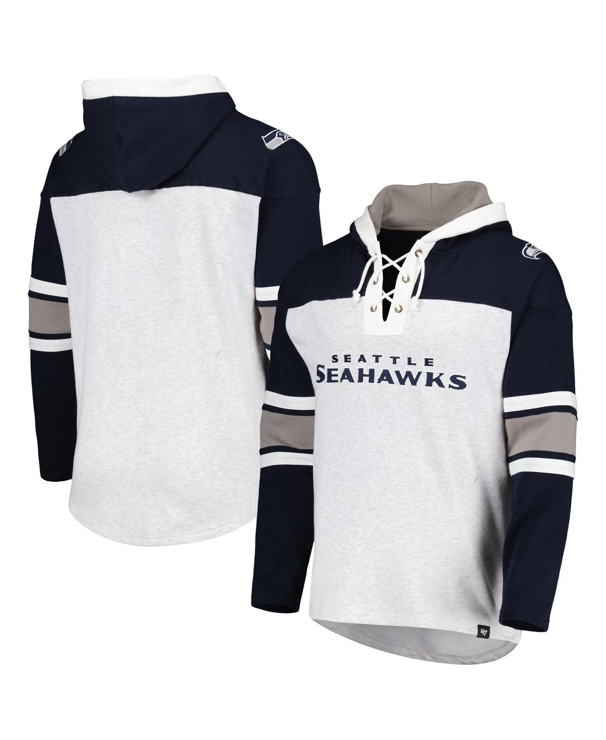47 Brand Men's ' Seattle Seahawks Heather Gray Gridiron Lace-up Pullover Hoodie