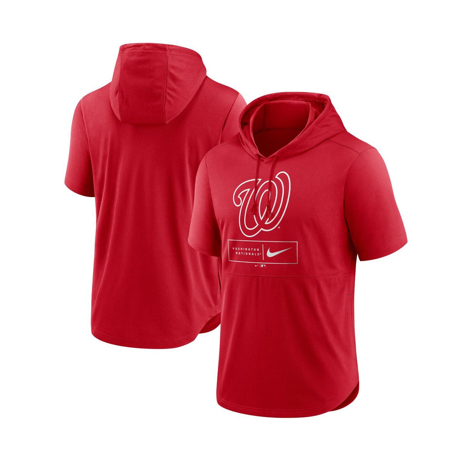 Men's Red Washington Nationals Logo Lockup Performance Short-Sleeved Pullover Hoodie