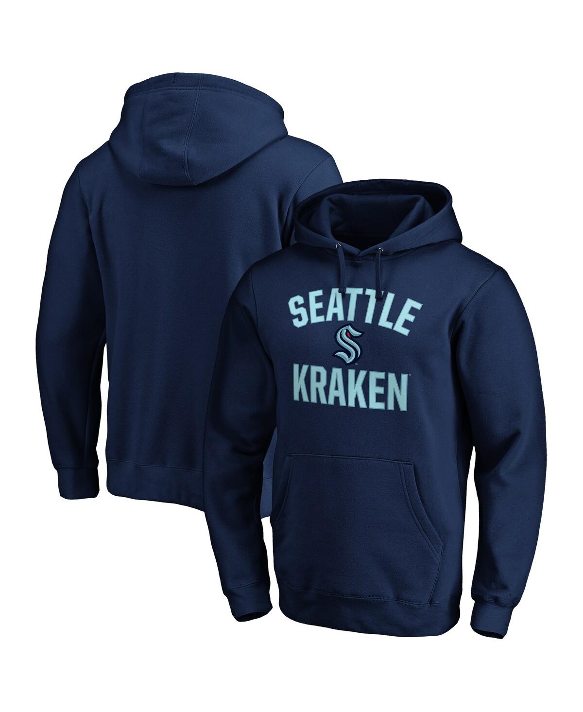 FANATICS MEN'S FANATICS BRANDED NAVY SEATTLE KRAKEN VICTORY ARCH TEAM FITTED PULLOVER HOODIE