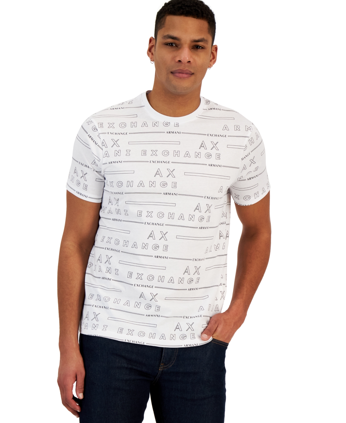 A X Armani Exchange Men's All-over Ax Logo T-shirt, Created Exclusively For Macy's In White