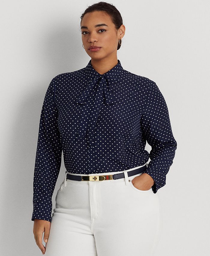 Lauren Ralph Lauren Plus Size Tie-Neck Long Sleeve Top & Reviews - Tops - Plus  Sizes - Macy's