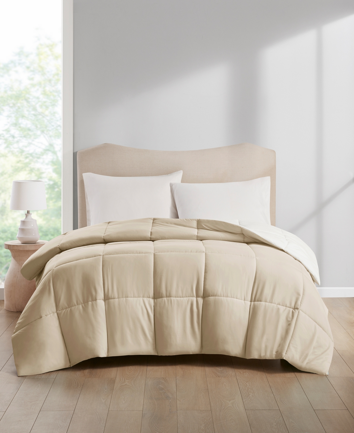 Home Design Lightweight Reversible Down Alternative Microfiber Comforter, King, Created For Macy's In Tan