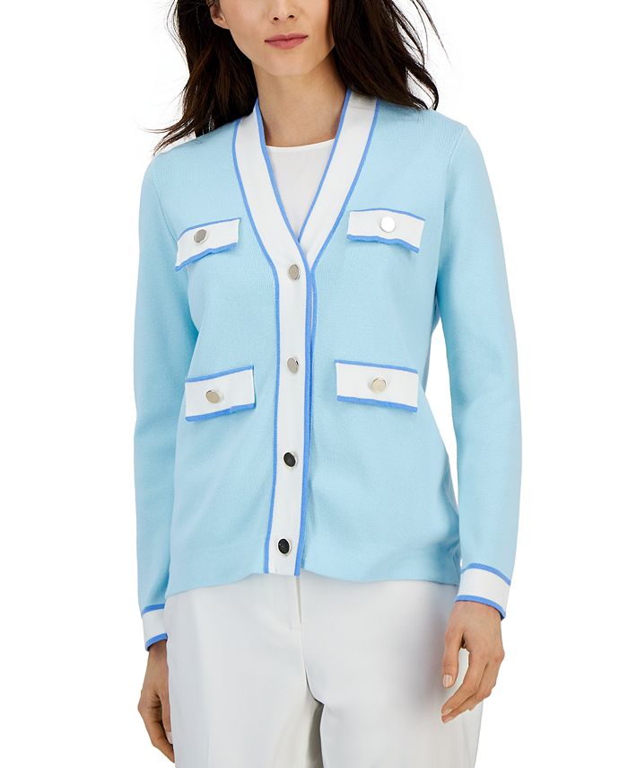 Anne Klein Women's Cardigan With Tipped Pockets - Macy's