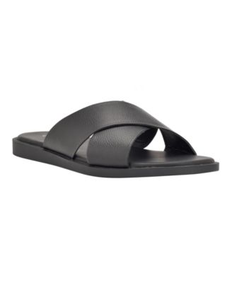 Vince Camuto Men's Waely Casual Leather Sandal – Black Slide, Breathable Comfort