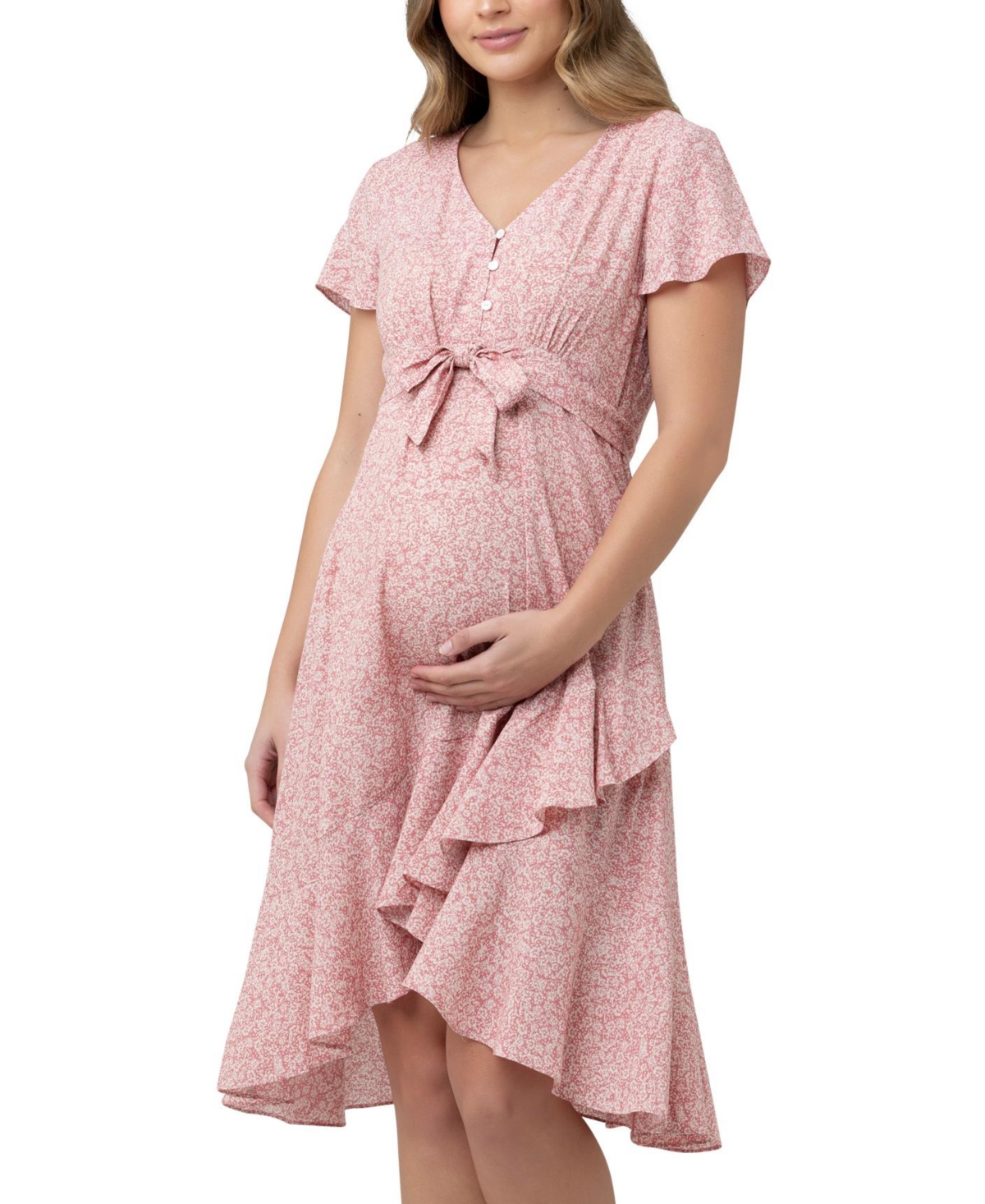 Maternity Vanessa Tie Front Floral Midi Dress - Dusty Coral