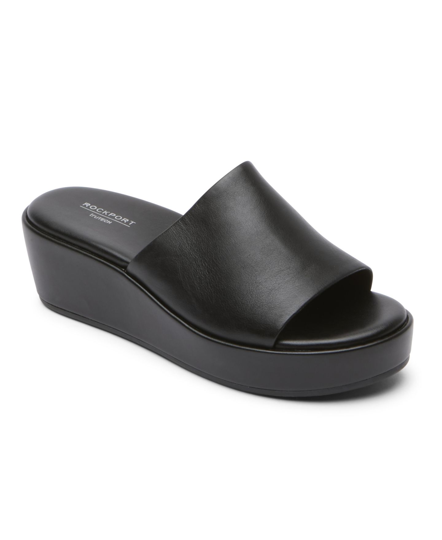 Женские сандалии Rockport Aubriella Slip-On Platform Wedge, цвет: Чёрный кожаный — фото 1