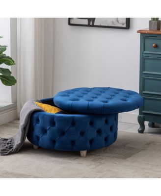 Round Velvet Tufted Storage Ottoman for Living Room Bedroom